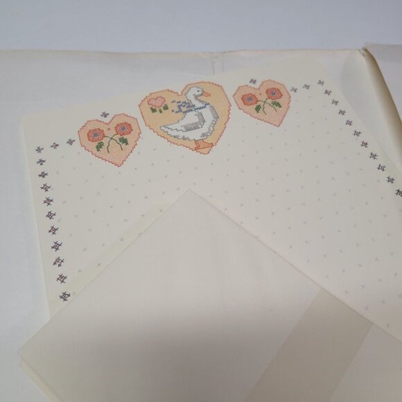 Current Blue Goose Cross Stitch Stationary Set Vintage Beige Granny - Picture 2 of 8